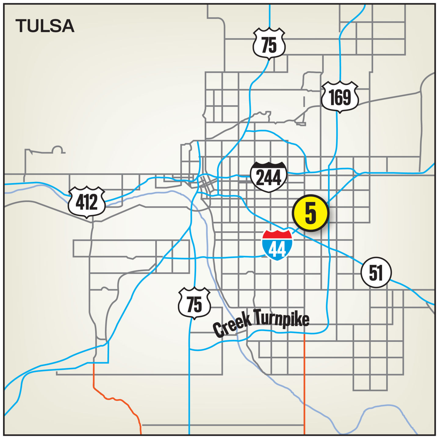 5. I-44, between Memorial Drive and Mingo Road (Tulsa County)